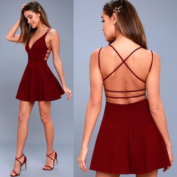 Lulus Believe in Love Dress Sleeveless Backless Skater Fit Flare Mini Red NWT S - Picture 8 of 9